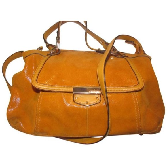 B Makowsky 2-Way Orange Textured And Smooth Leather Satchel Purse - Picture 1 of 12